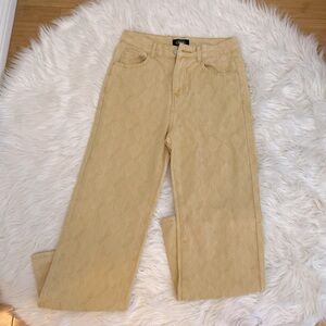 Denim Texture Patterned Wide Leg Pants